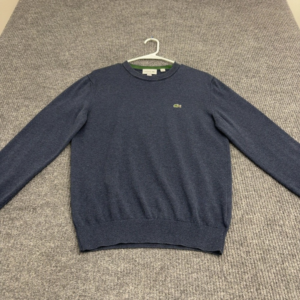 Lacoste Sweater Mens M Blue Cotton Crewneck Regular Fit Classic Preppy Crocodile
